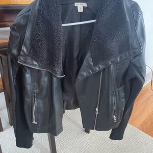 Miami Black Leather Jacket with Shearling Collar